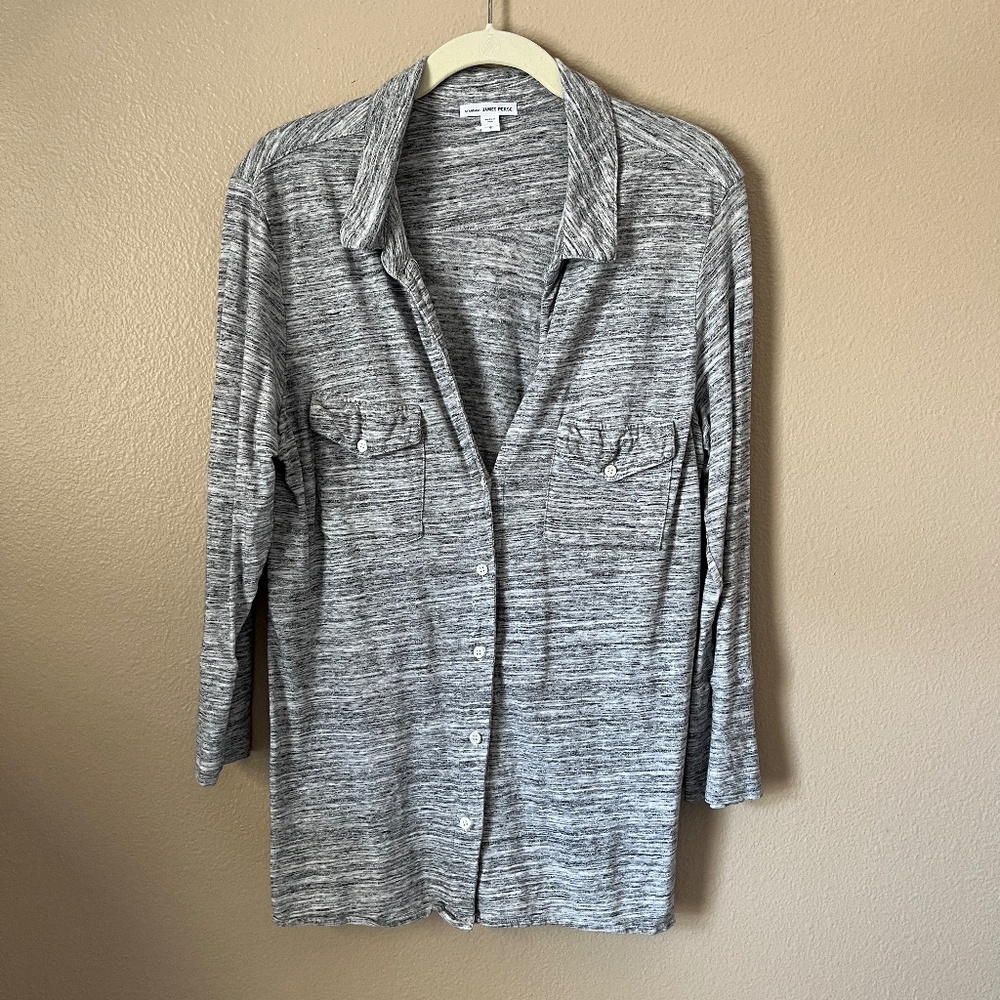 JAMES PERSE GRAY BLACK BUTTON DOWN SHIRT
